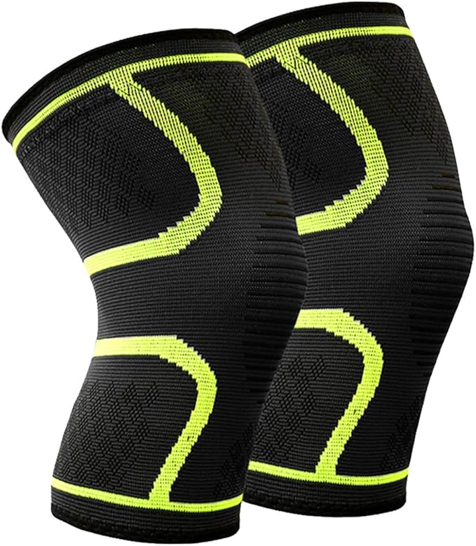 Black & Lime Green Knee Brace Unisex - Anti Slip (Pair)