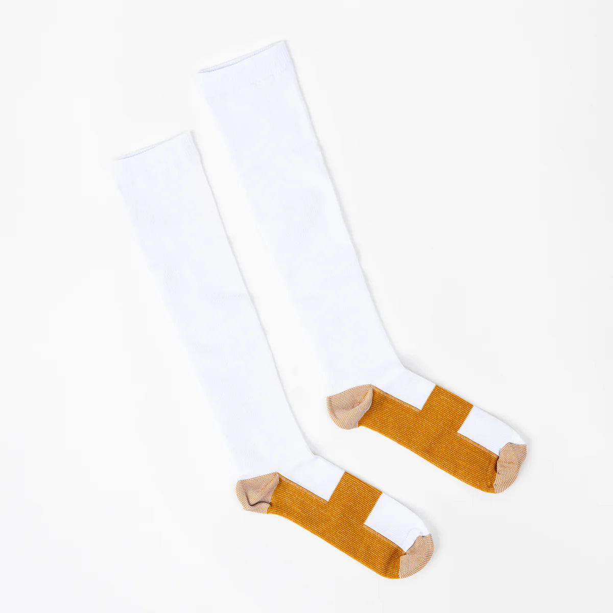 White & Gold Compression Socks with Copper Infusion Unisex