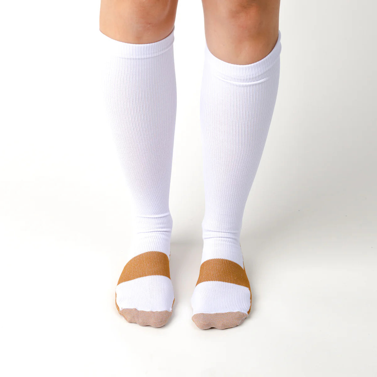 White & Gold Compression Socks with Copper Infusion Unisex