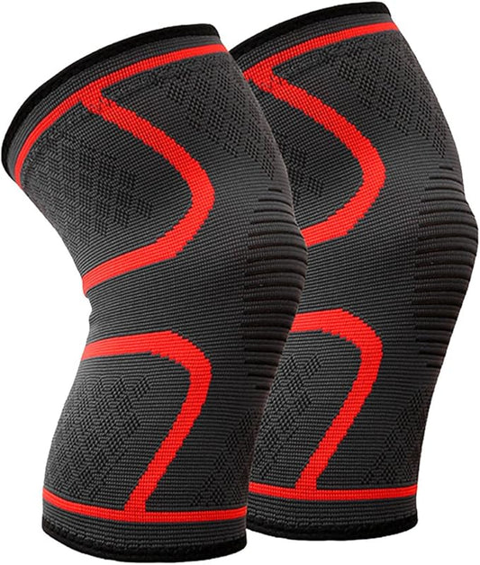 Black & Red Knee Brace Unisex - Anti Slip (Pair)