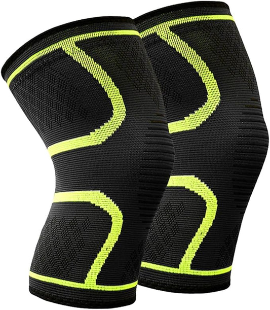 Black & Lime Green Knee Brace Unisex - Anti Slip (Pair)